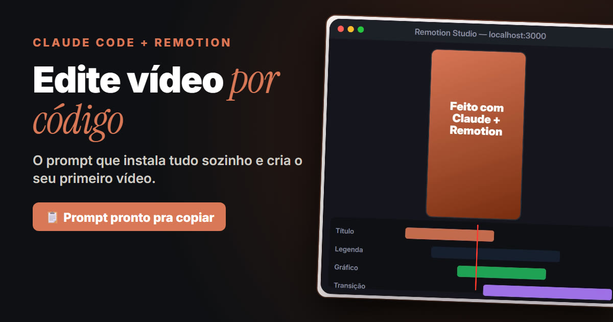Prompt do Remotion no Claude Code: instale e edite vídeo por código