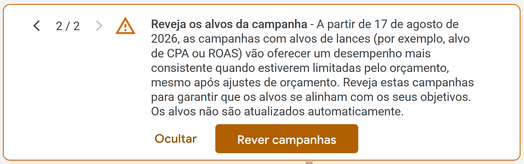 Aviso oficial do Google Ads sobre lances inteligentes CPA e ROAS